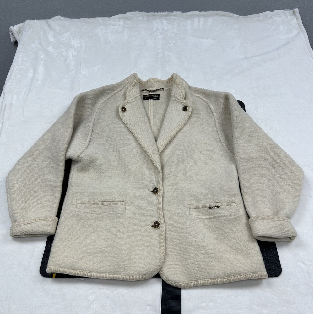 Geiger Boiled Wool Jacket Womens 44 Cream Austrian Pure New Wool Button Up F1